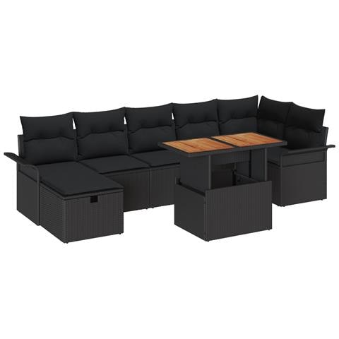 Set di Divani da Giardino 8 Pezzi con Cuscini Nero Polyrattan - Foto 1