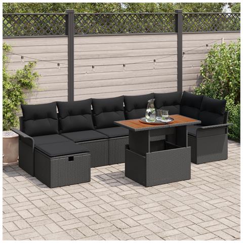 Set di Divani da Giardino 8 Pezzi con Cuscini Nero Polyrattan - Foto 2