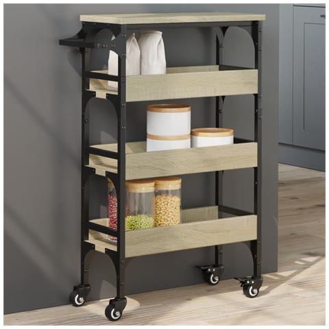 Carrello da Cucina Rovere Sonoma 53x20x76 cm Legno Multistrato - Foto 2