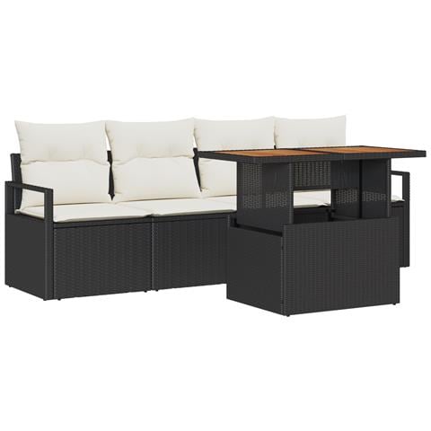 Set Divano da Giardino  5 Pezzi con Cuscini Nero Polyrattan, Divano da Giardino  per 2 Persone con Cuscini Nero Polyrattan - Foto 1