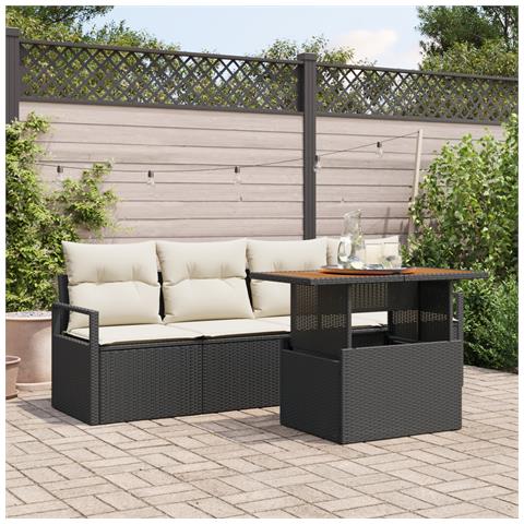 Set Divano da Giardino  5 Pezzi con Cuscini Nero Polyrattan, Divano da Giardino  per 2 Persone con Cuscini Nero Polyrattan - Foto 2