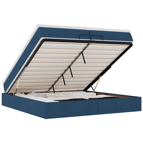 Struttura Letto Pouf con Materassi Blu 200x200 cm in Tessuto - Foto 1