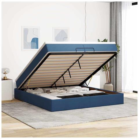 Struttura Letto Pouf con Materassi Blu 200x200 cm in Tessuto - Foto 2