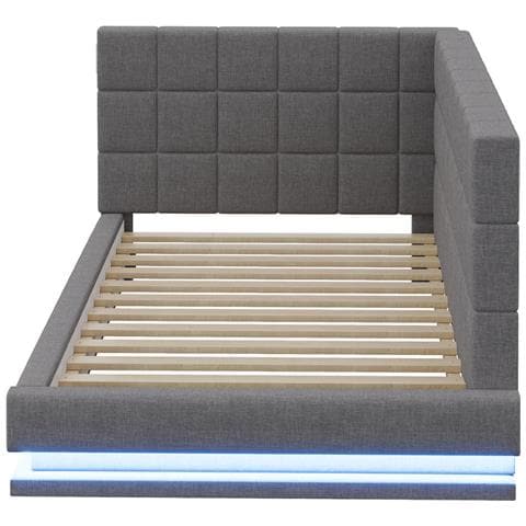 Divano Letto Imbottito 90x200cm, Letto Multifunzionale Con Luce Led, Presa Usb E Rete A Doghe, Tessuto Velour, Grigio, Senza Materasso - Foto 2
