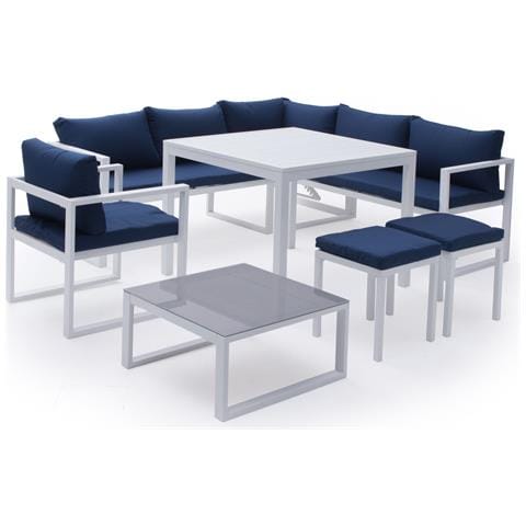 Set Di Mobili Da Giardino Componibili Ibiza In Tessuto Blu, 7 Posti A Sedere - Alluminio Bianco - Foto 1