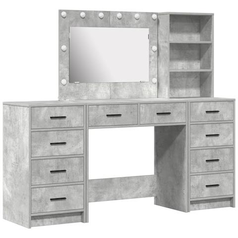 Set vanità 3 pezzi con LED grigio cemento in legno ingegnerizzato - Foto 1