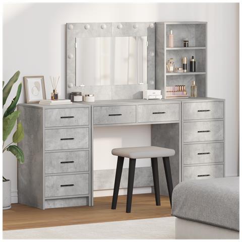 Set vanità 3 pezzi con LED grigio cemento in legno ingegnerizzato - Foto 2