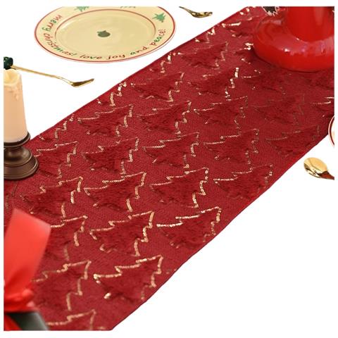 Elegante Runner Da Tavola Con Albero Di Natale E Accenti In Lamina D'oro Per Decorazioni Festive Red L - Foto 6