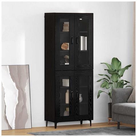 Credenza Rovere Nero 69,5 x 34 x 180 cm Legno multistrato - Foto 2