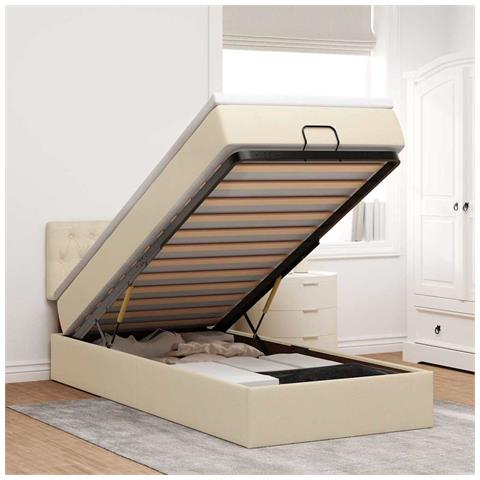 Struttura Letto Pouf con Materasso Crema 80x200 cm in Tessuto - Foto 2