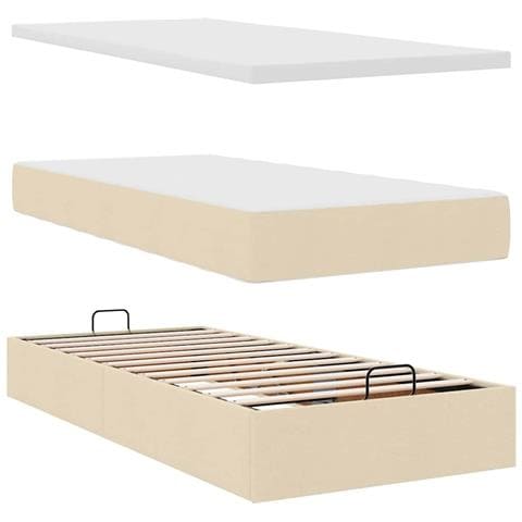 Struttura Letto Pouf con Materasso Crema 80x200 cm in Tessuto - Foto 9