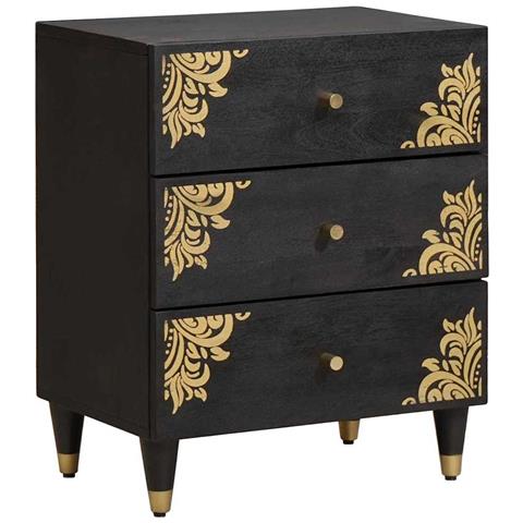 Armadio da Notte Nero 50 x 33 x 62 cm Legno di mango massello - Foto 1