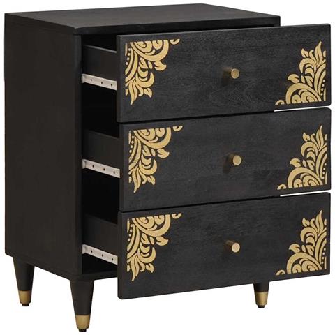 Armadio da Notte Nero 50 x 33 x 62 cm Legno di mango massello - Foto 2