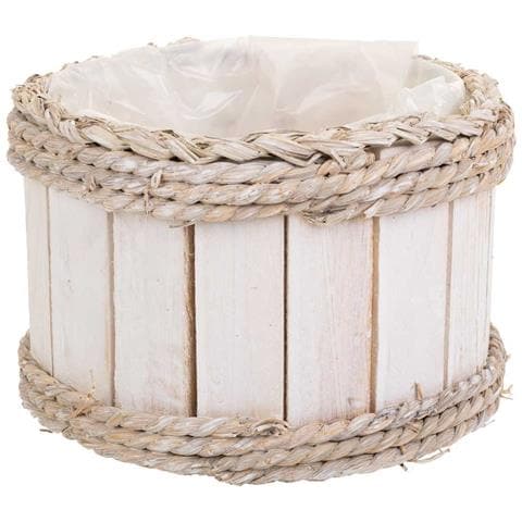 Cesto In Legno E Corda Bianco D20x12/21h - Foto 1