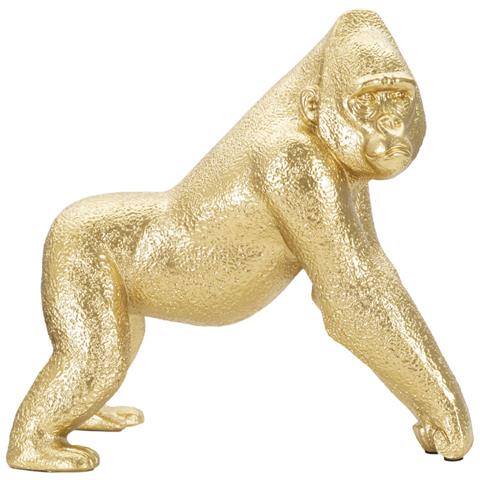 Scultura Gorilla Decorativo In Resina Dorata Vista Laterale - Foto 1