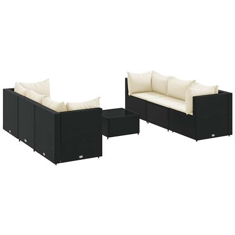 Set Salotto da Giardino con Cuscini 7pz Nero Polyrattan - Foto 1