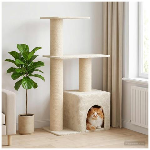 Albero per gatti con pali per graffiare in sisal Crema 133 cm - Foto 2