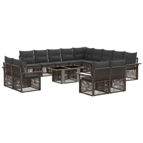 Set Divano da Giardino 14 pz Grigio e Grigio Scuro polyrattan - Foto 1