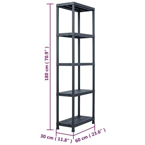 Scaffale Nero 125 Kg 60x30x180 Cm In Plastica - Foto 2