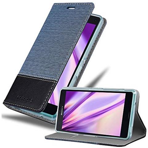 Custodia Compatibile Con Sony Xperia Z3 Compact In Blu Scuro Nero - Coperchio Protettiva Con Chiusura Magnetica, Funzione Stand E Tasca Per Le Carte - Foto 1