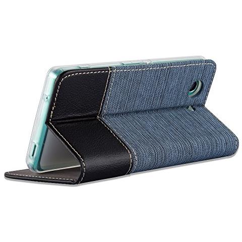 Custodia Compatibile Con Sony Xperia Z3 Compact In Blu Scuro Nero - Coperchio Protettiva Con Chiusura Magnetica, Funzione Stand E Tasca Per Le Carte - Foto 2