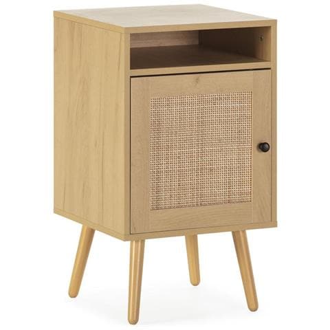 Comodino Bella 1 Anta Color Rovere, Rattan Naturale - Foto 1