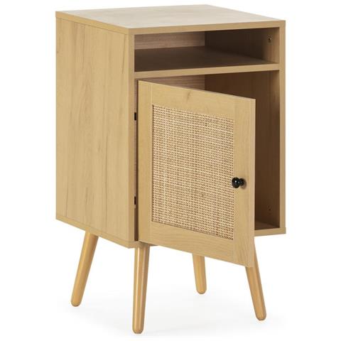 Comodino Bella 1 Anta Color Rovere, Rattan Naturale - Foto 2