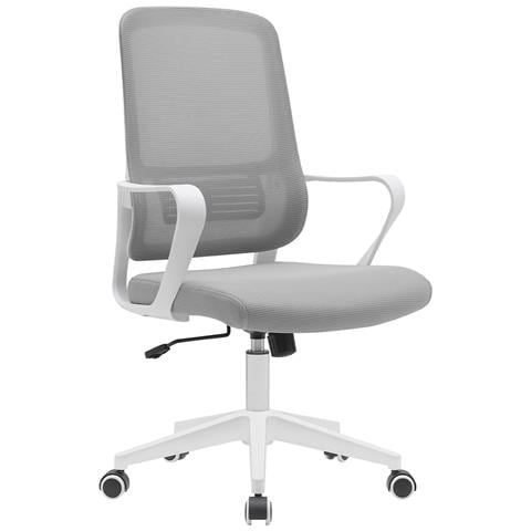 Sedia Da Ufficio Grigio E Bianco Poltrona Scrivania Girevole Regolabile 98-108cm - Foto 1