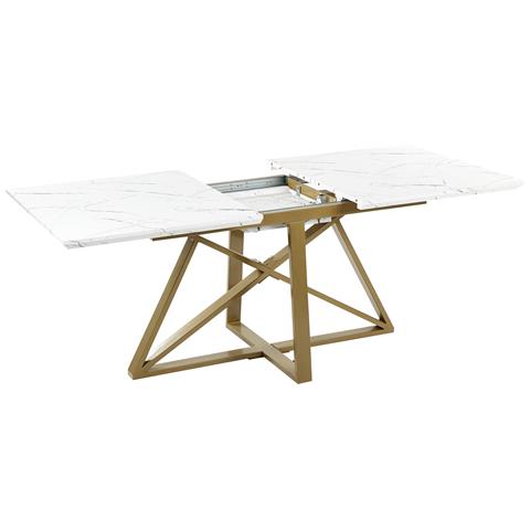Tavolo Da Pranzo Estensibile Effetto Marmo Bianco E Oro 160/200 X 90 Cm Maximus - Foto 2