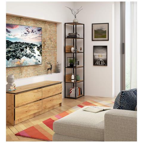 Scaffale stile loft con ripiani in legno, 6 ripiani, 50x32x192 cm, Colore Nero e Quarcia Craft - Foto 8