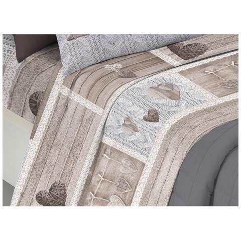 Completo Lenzuola Linea Pensieri Delicati 100% Cotone Disegno Shabby Love Piazza E Mezza Beige - Foto 5