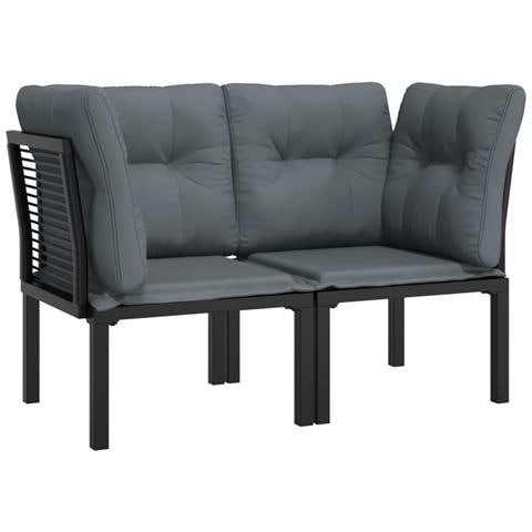 Poltrone Angolari Giardino Cuscini 2pz Polyrattan Nero E Grigio - Foto 1