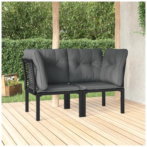 Poltrone Angolari Giardino Cuscini 2pz Polyrattan Nero E Grigio - Foto 8