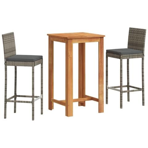 Set Bar Da Giardino 3 Pz Grigio In Legno Acacia E Polyrattan - Foto 1
