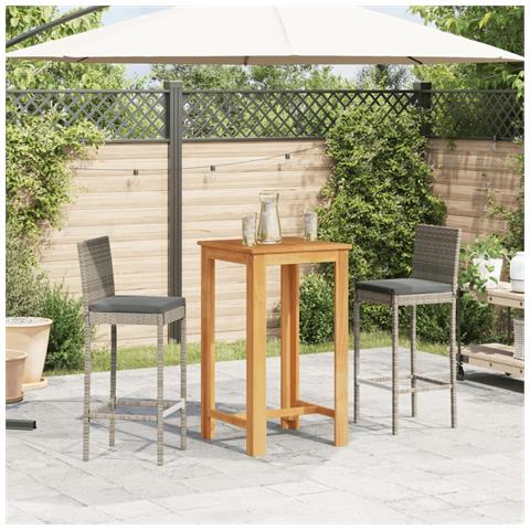 Set Bar Da Giardino 3 Pz Grigio In Legno Acacia E Polyrattan - Foto 2
