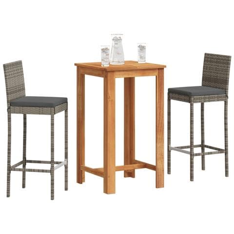 Set Bar Da Giardino 3 Pz Grigio In Legno Acacia E Polyrattan - Foto 8
