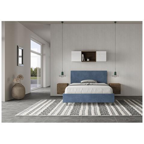 Letto Contenitore Imbottito 140x200 Microfibra Blu Adele - Foto 2