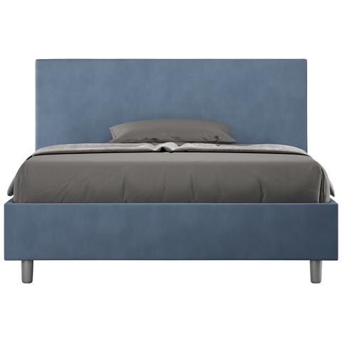 Letto Contenitore Imbottito 140x200 Microfibra Blu Adele - Foto 1