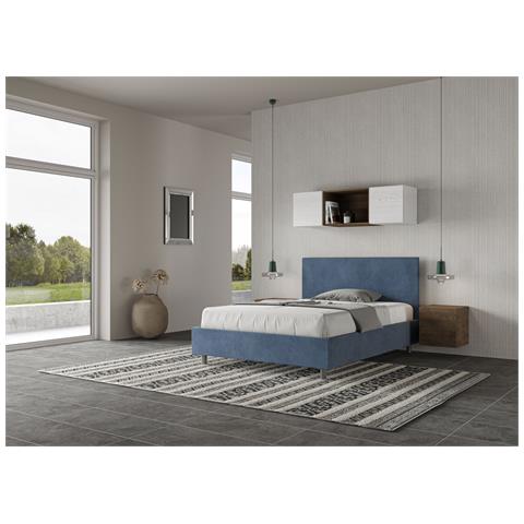 Letto Contenitore Imbottito 140x200 Microfibra Blu Adele - Foto 4