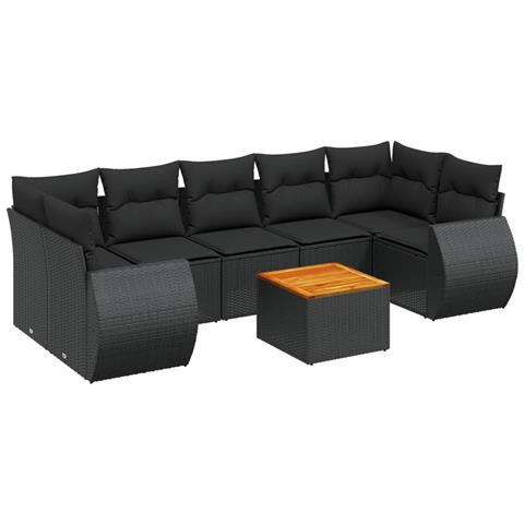 Set Divani da Giardino con Cuscini 8 pz Nero in Polyrattan - Foto 1