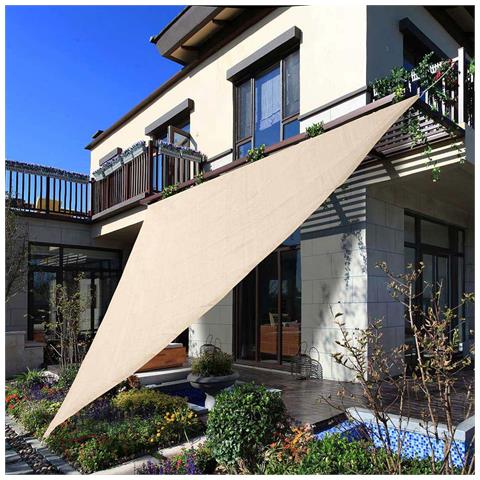 Vela Telo Parasole 3x3mt Tenda Triangolare Ombreggiante Giardino Tessuto Beige - Foto 5