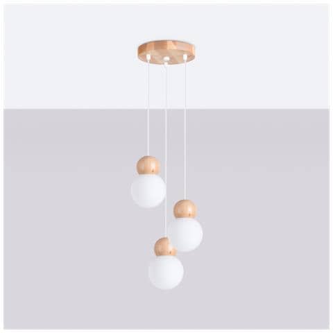Lampada A Sospensione Pekka 3p Bianco /legno Naturale Sl. 1391 - Scandinavo Lampade A Sospensione Bianco /legno Naturale 124x31x31 Cm - Foto 2