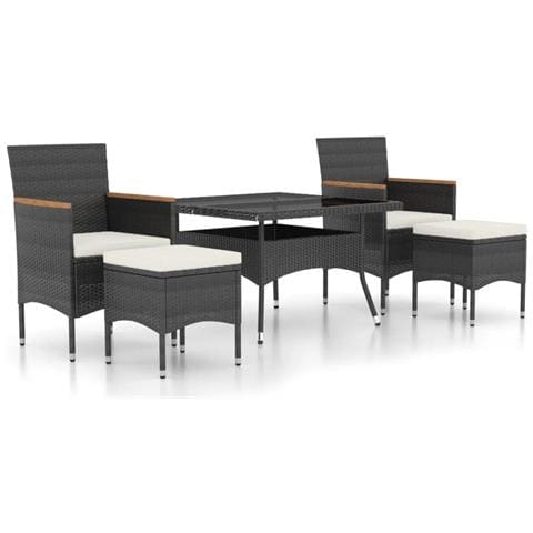 Set Pranzo da Giardino 5 pz Polyrattan e Vetro Temperato Nero - Foto 1
