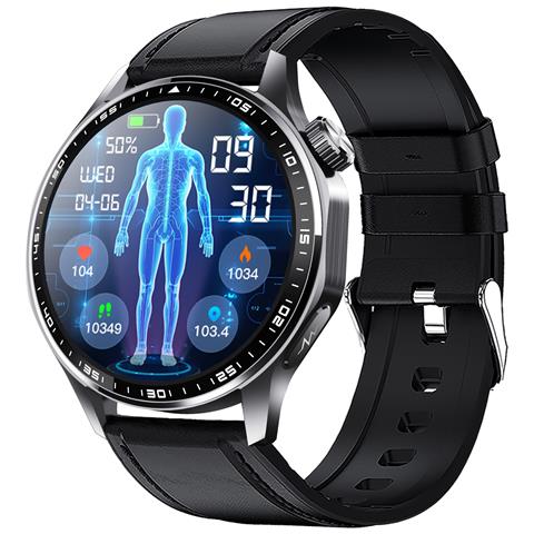 Smartwatch Con Ecg, Cardiofrequenzimetro, Pressione Sanguigna E Contapassi Black Leather Strap - Foto 2