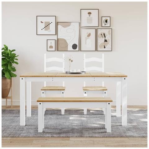 Tavolo Da Pranzo Panama Bianco 160x80x75 Cm Legno Massello Pino - Foto 3