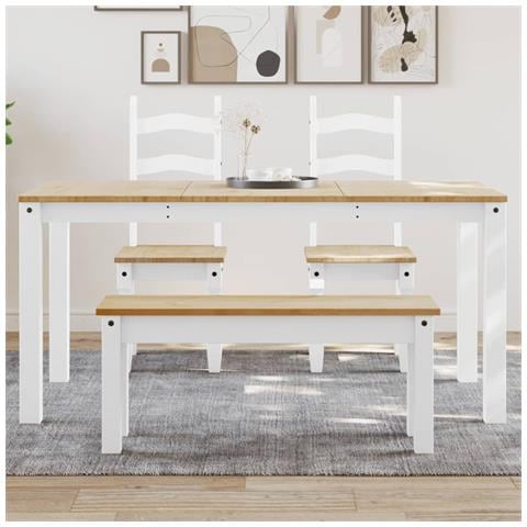 Tavolo Da Pranzo Panama Bianco 160x80x75 Cm Legno Massello Pino - Foto 1