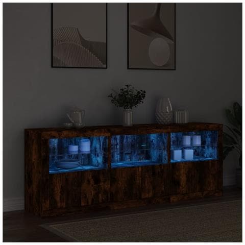 Credenza Con Luci Led Rovere Fumo 181,5x37x67 Cm - Foto 3