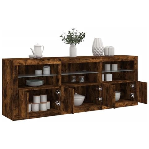 Credenza Con Luci Led Rovere Fumo 181,5x37x67 Cm - Foto 1