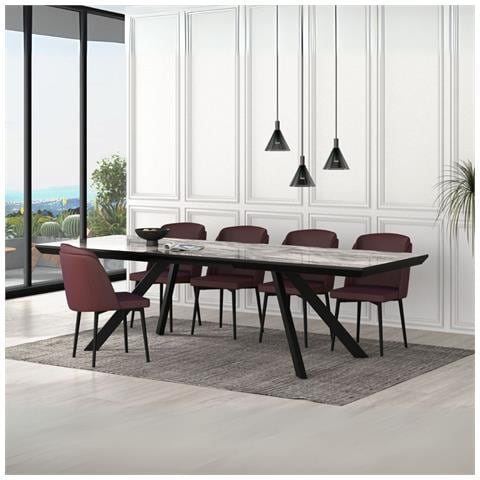 Tavolo Allungabile Corin Con Piano Effetto Marmo Nero Arabesque Lucido E Gambe In Metallo Nero - Foto 1