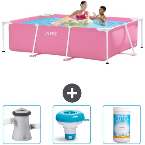 Piscina Fuori Terra - Rettangolo - 220x150x60 Cm - Rosa - Include Accessori Coordinati Cb77 - Foto 1